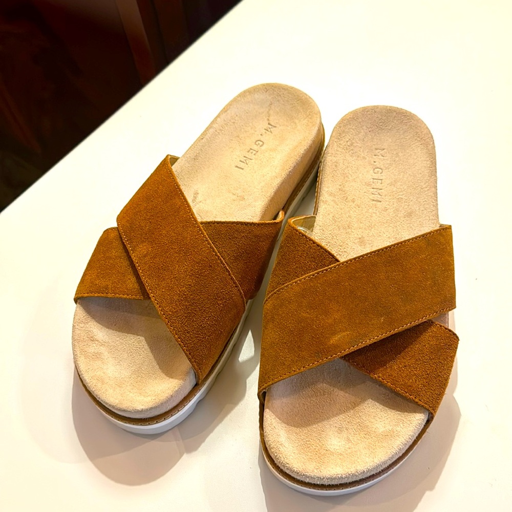 M. Gemi slide sandals.  Worn once. Suede.  Size 9